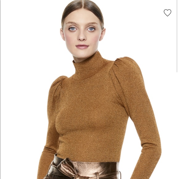 Alice + Olivia Sweaters - NWT Alice + Olivia Issa Metallic Puff Sleeve Turtleneck in Camel